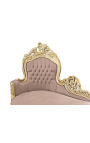 Gran llit barroc de teixit de vellut taupe i fusta daurada