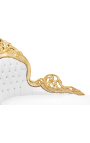 Chaise longue grande tela barroca simili cuero blanco y madera dorada - 15