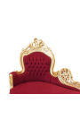 Grote barok chaise longue bordeaux fluwelen stof en goud hout