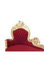 Large baroque chaise longue burgundy velvet fabric and gold wood
