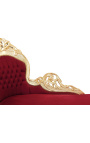 Grande chaise longue barocca in tessuto bordeaux e legno dorato