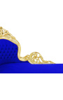 Large baroque chaise longue blue velvet fabric and gold wood