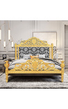 Baroque bed with white floral pattern fabric and gold leaf wood