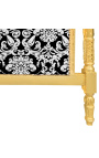 Cama barroca con tejido floral blanco y madera de hoja de oro