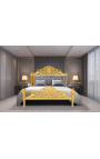 Barokní postel šedá sametová látka a zlaté dřevo