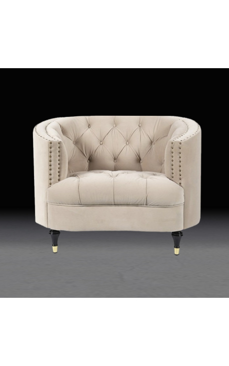 Large armchair "Ceos" with Art Deco design corbeille in beige velvet