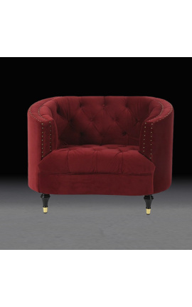 Large armchair "Ceos" with Art Deco design corbeille in burgundy velvet