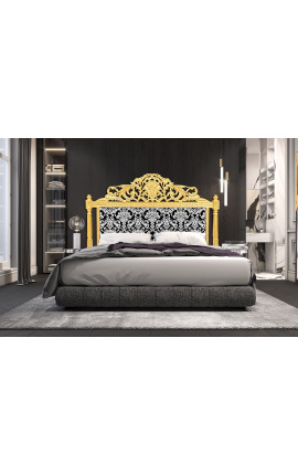 Tête de lit Baroque tissu motifs floraux blanc et bois noir