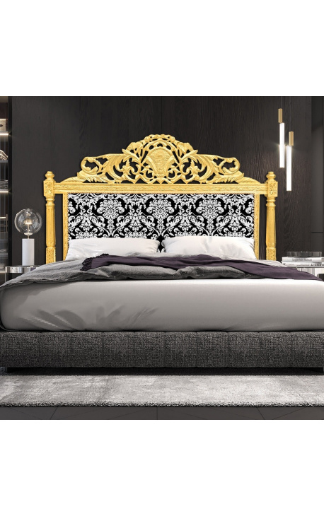 Placa de cama barroca con tejido floral blanco y madera de oro