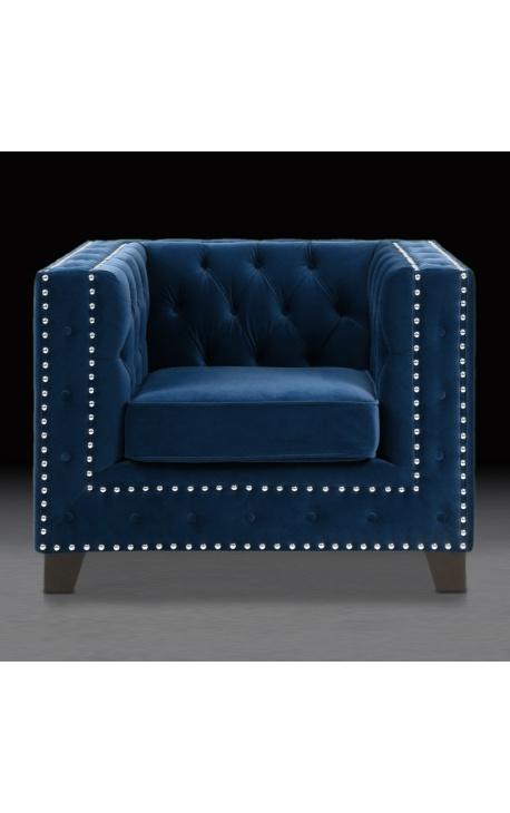 Art Deco design "Phebe" armchair in bleu velvet