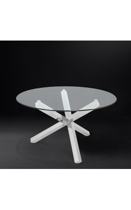 Большой обеденный стол «Athena» из серебристой нержавеющей стали и стекла