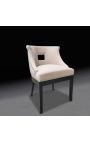 "Thanat" design dining chair in beige velvet with openwork backrest
