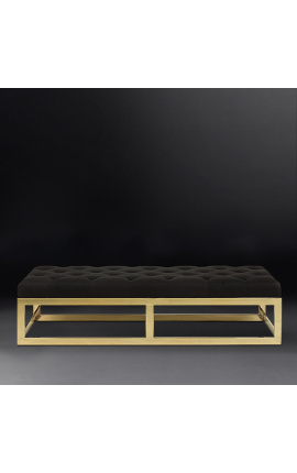Large "Pontoz" bench in golden stainless steel and black linen