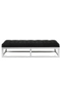 Large "Pontoz" bench in silver stainless steel and black linen