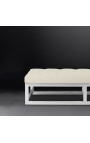 Large "Pontoz" bench in silver stainless steel and beige linen