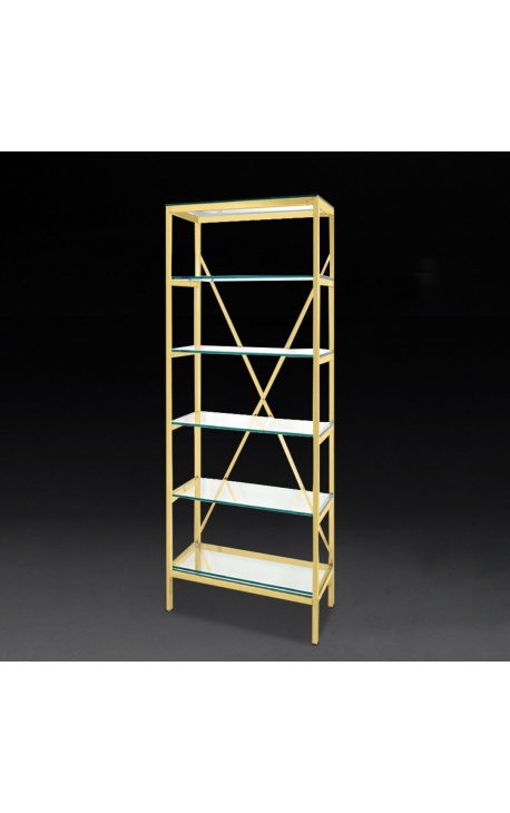 "Marthen" shelving in golden stainless steel and glass shelves - 60 cm