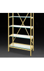 "Marthen" shelving in golden stainless steel and glass shelves - 80 cm
