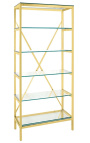 "Marthen" shelving in golden stainless steel and glass shelves - 80 cm