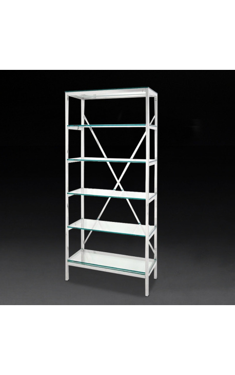 "Marthen" shelving in silver stainless steel and glass shelves - 80 cm