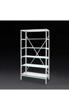 "Marthen" shelving in silver stainless steel and glass shelves - 100 cm