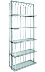 "Yann" bookcase in silver stainless steel and glass shelves