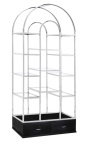 "Dome" storage cabinet in silver stainless steel, glass shelves, 2 drawers