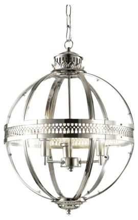 Grande lanterne ronde de hall d'entrée en métal argenté 60 cm