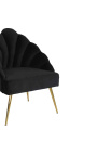 Art Deco design shell "Shelly" armchair in black velvet and gold metal