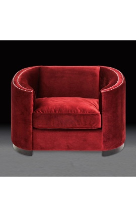 Large fauteuil "Anteos" corbeille design Art Deco en velours rouge