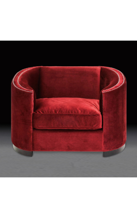 Large "Anteos" armchair with Art Deco design basket in red velvet