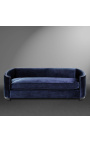 3-seater "Anteos" sofa with Art Deco design basket in blue velvet