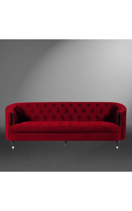 3-seater "Ceos" sofa with Art Deco design basket in burgundy velvet