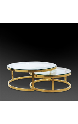 Set of 2 "Ladigo" round coffee table in golden stainless steel