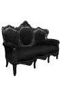 Barockes Sofa aus schwarzem Samt und schwarz lackiertem Holz