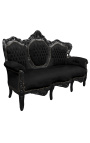 Sofa w stylu barokowym czarna aksamitna tkanina i czarne lakierowane drewno - 16