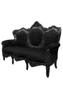 Sofá barroco tecido veludo preto e madeira lacada preta