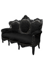 Sofa w stylu barokowym czarna aksamitna tkanina i czarne lakierowane drewno - 15