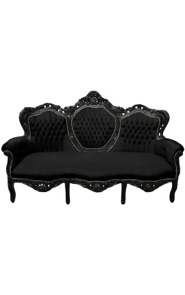 Canapé baroque tissu velours noir et bois laqué noir
