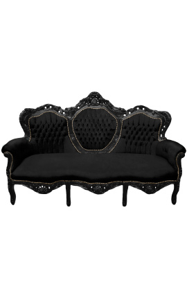 Canapé baroque tissu velours noir et bois laqué noir