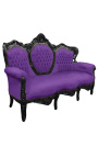 Barockes Sofa aus violettem Samt und schwarz lackiertem Holz