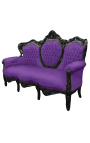 Barockes Sofa aus violettem Samt und schwarz lackiertem Holz