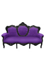 Barockes Sofa aus violettem Samt und schwarz lackiertem Holz