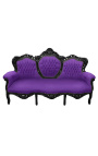 Barokinis sofos audinys violetinis aksomas ir juodai lakuota mediena