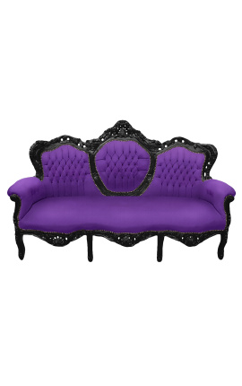 Barockes Sofa aus violettem Samt und schwarz lackiertem Holz