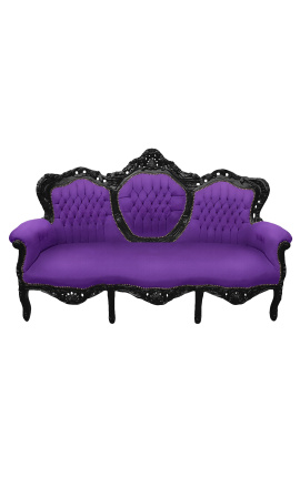 Sofá barroco tela terciopelo púrpura y madera lacada negra