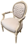 Fauteuil de style Louis XVI velours beige et bois laqué beige