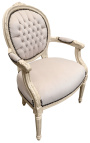 Lænestol Louis XVI stil beige fløjl og beige lakeret træ - 17