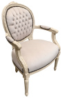 Sessel im Louis XVI-Stil aus beigem Samt und beige lackiertem Holz