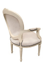 Armchair Louis XVI style beige velvet and beige lacquered wood