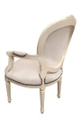 Fotel w stylu Ludwika XVI beżowy aksamit i beżowe lakierowane drewno